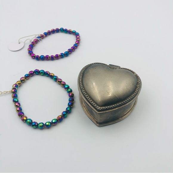 Vintage Pewter Heart Rainbow Hematite Bracelet Purple Punk - Picture 4 of 7